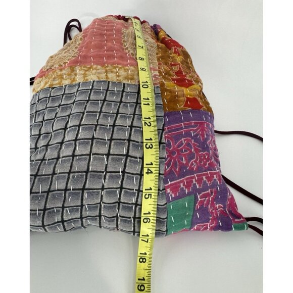 Sevya Fair Trade Bucket Bag Colorful Patchwork Boho Hippie Drawstring India NEW - Picture 5 of 6